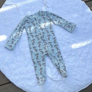 Kate Quinn Blue Mermaid Organic Cotton Print Footie Pajamas